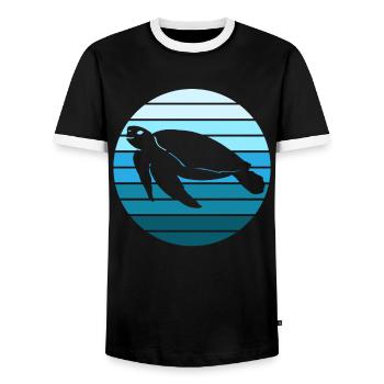 Ocean Tranquility Turtle Evening Mood - Men's Ringer Shirt - black/white - Front - AI Model Female 172 light (172cm) & AI Model Male 178 light (178cm)