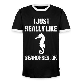 Maritimes Seepferdchen Ozeanliebe - Männer Kontrast-T-Shirt - Schwarz/Weiß - Vorne - AI Model Female 172 light (172cm) & AI Model Male 178 light (178cm)