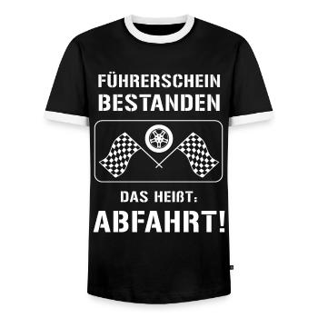 Führerschein Bestanden: ABFAHRT! - Männer Kontrast-T-Shirt - Schwarz/Weiß - Vorne - AI Model Female 172 light (172cm) & AI Model Male 178 light (178cm)