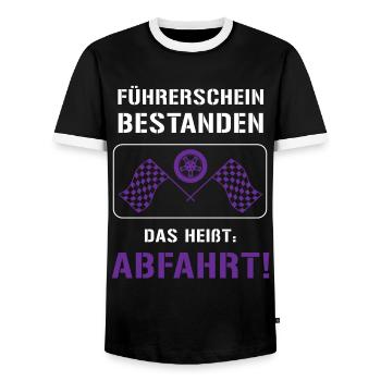 Führerschein Bestanden: ABFAHRT! - Männer Kontrast-T-Shirt - Schwarz/Weiß - Vorne - AI Model Female 172 light (172cm) & AI Model Male 178 light (178cm)