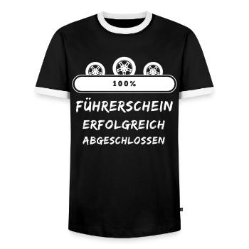 Freie Fahrt: Glückwunsch zum Führerschein - Männer Kontrast-T-Shirt - Schwarz/Weiß - Vorne - AI Model Female 172 light (172cm) & AI Model Male 178 light (178cm)