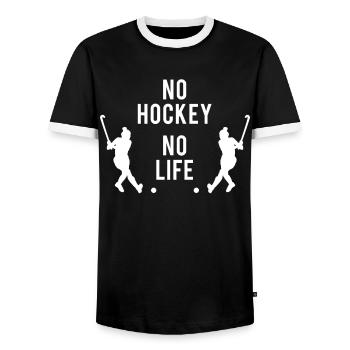 Ice Hockey Queen Stylish Puck Power Gift - Men's Ringer Shirt - black/white - Front - AI Model Female 172 light (172cm) & AI Model Male 178 light (178cm)