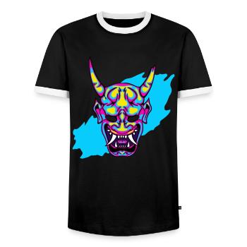 Hannya Neon Demon Cool Japan Art - Männer Kontrast-T-Shirt - Schwarz/Weiß - Vorne - AI Model Female 172 light (172cm) & AI Model Male 178 light (178cm)