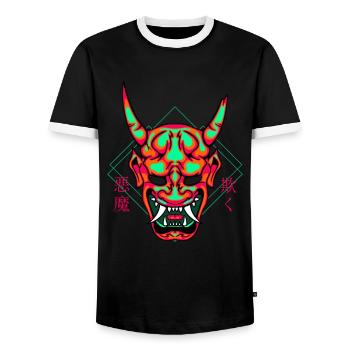 Neon Hannya Geometry Japanese Characters - Men's Ringer Shirt - black/white - Front - AI Model Female 172 light (172cm) & AI Model Male 178 light (178cm)