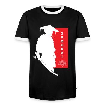 Samurai Blume Krieger Seelenfrieden Kunst - Männer Kontrast-T-Shirt - Schwarz/Weiß - Vorne - AI Model Female 172 light (172cm) & AI Model Male 178 light (178cm)