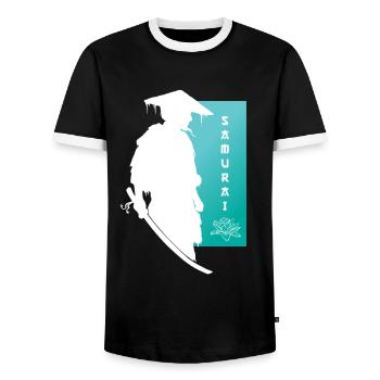Samurai Blume Krieger Seelenfrieden Kunst - Männer Kontrast-T-Shirt - Schwarz/Weiß - Vorne - AI Model Female 172 light (172cm) & AI Model Male 178 light (178cm)