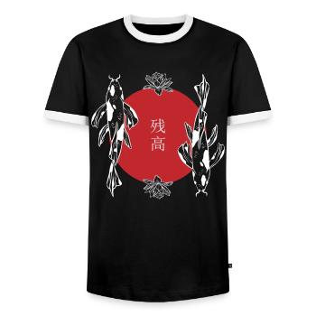 Koi Duo Harmony Feng Shui Zen - Men's Ringer Shirt - black/white - Front - AI Model Female 172 light (172cm) & AI Model Male 178 light (178cm)