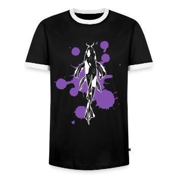Single Koi Strength River of Life - Men's Ringer Shirt - black/white - Front - AI Model Female 172 light (172cm) & AI Model Male 178 light (178cm)