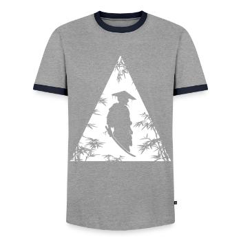 Mysteriöser Schatten Krieger Kunst - Männer Kontrast-T-Shirt - Grau/Navy  - Vorne - AI Model Female 172 light (172cm) & AI Model Male 178 light (178cm)