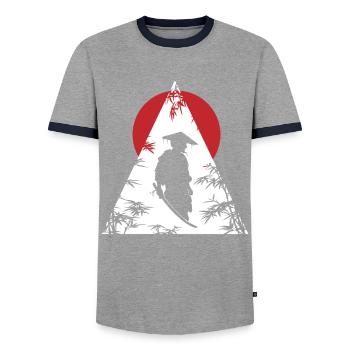 Samurai Wächter Stilvolle Schlichtheit - Männer Kontrast-T-Shirt - Grau/Navy  - Vorne - AI Model Female 172 light (172cm) & AI Model Male 178 light (178cm)