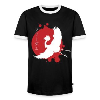 Dynamique de la grue et art des personnages - T-shirt contrasté Homme - noir/blanc - Devant - AI Model Female 172 light (172cm) & AI Model Male 178 light (178cm)