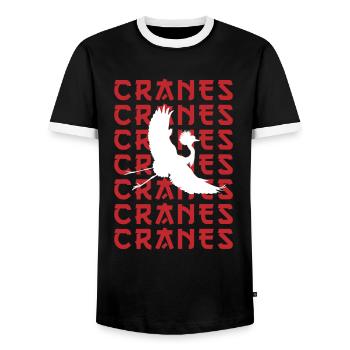 CRANES Stilvolle Vogel-Silhouette - Männer Kontrast-T-Shirt - Schwarz/Weiß - Vorne - AI Model Female 172 light (172cm) & AI Model Male 178 light (178cm)