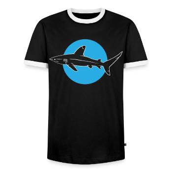 Mystical Shark Elegance of the Deep Sea - Men's Ringer Shirt - black/white - Front - AI Model Female 172 light (172cm) & AI Model Male 178 light (178cm)