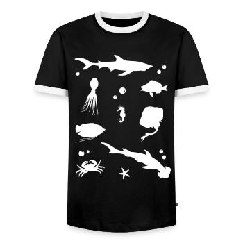 Ozeanisches Schattenspiel Elegante Tiefsee - Männer Kontrast-T-Shirt - Schwarz/Weiß - Vorne - AI Model Female 172 light (172cm) & AI Model Male 178 light (178cm)