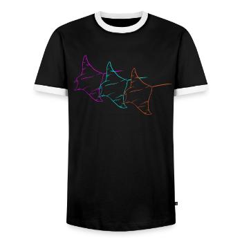 Trio Manta Rays Neon Contour - Men's Ringer Shirt - black/white - Front - AI Model Female 172 light (172cm) & AI Model Male 178 light (178cm)