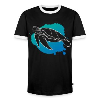 Ocean Wave Turtle Freedom Gift - Men's Ringer Shirt - black/white - Front - AI Model Female 172 light (172cm) & AI Model Male 178 light (178cm)