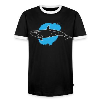Oceanic Orca Silhouette Sea Love - Men's Ringer Shirt - black/white - Front - AI Model Female 172 light (172cm) & AI Model Male 178 light (178cm)