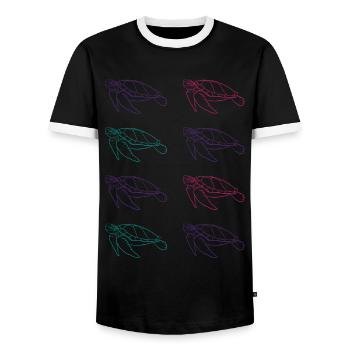 Turtle Family Ocean Love Environmental Protection - Men's Ringer Shirt - black/white - Front - AI Model Female 172 light (172cm) & AI Model Male 178 light (178cm)