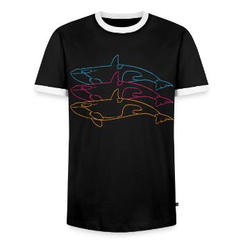 Trio Orca's Art Line Closeness to Nature - Men's Ringer Shirt - black/white - Front - AI Model Female 172 light (172cm) & AI Model Male 178 light (178cm)