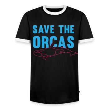 Protect the Orcas Environmentally Conscious Gift - Men's Ringer Shirt - black/white - Front - AI Model Female 172 light (172cm) & AI Model Male 178 light (178cm)