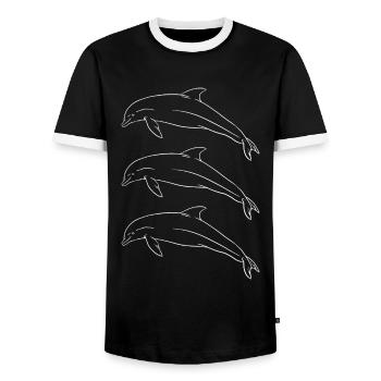 Delfintrio Ozeanische Harmonie Geschenk - Männer Kontrast-T-Shirt - Schwarz/Weiß - Vorne - AI Model Female 172 light (172cm) & AI Model Male 178 light (178cm)