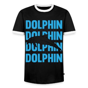 Dolphin Contour Typography Style - Men's Ringer Shirt - black/white - Front - AI Model Female 172 light (172cm) & AI Model Male 178 light (178cm)