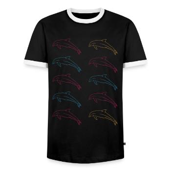 School of Dolphins Freedom of the Sea Gift - Men's Ringer Shirt - black/white - Front - AI Model Female 172 light (172cm) & AI Model Male 178 light (178cm)
