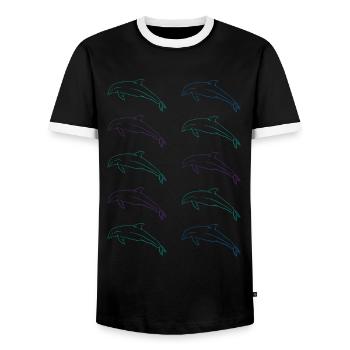 School of Dolphins Freedom of the Sea Gift - Men's Ringer Shirt - black/white - Front - AI Model Female 172 light (172cm) & AI Model Male 178 light (178cm)