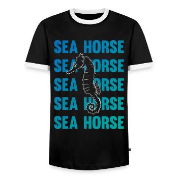 Sea Horse Writing Game Ocean Love - Men's Ringer Shirt - black/white - Front - AI Model Female 172 light (172cm) & AI Model Male 178 light (178cm)