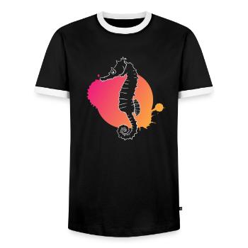 Seahorse Whisper Ocean Mystery - Men's Ringer Shirt - black/white - Front - AI Model Female 172 light (172cm) & AI Model Male 178 light (178cm)