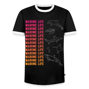 Oceanic Diversity Marine Life Conservation - Men's Ringer Shirt - black/white - Front - AI Model Female 172 light (172cm) & AI Model Male 178 light (178cm)