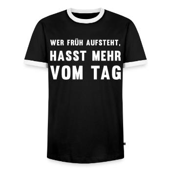 Anti-Morgenmensch Wecker-Snooze-Geschenk - Männer Kontrast-T-Shirt - Schwarz/Weiß - Vorne - AI Model Female 172 light (172cm) & AI Model Male 178 light (178cm)