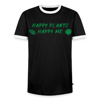 Happy Plants Glückliche Pflanzenfreude - Men's Ringer Shirt - black/white - Front - AI Model Female 172 light (172cm) & AI Model Male 178 light (178cm)