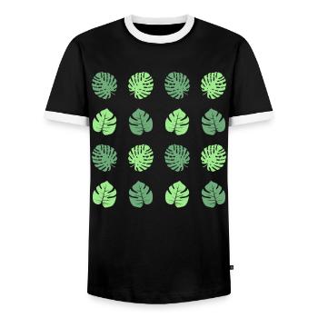 Monstera Muster Grüner Urban Jungle - Männer Kontrast-T-Shirt - Schwarz/Weiß - Vorne - AI Model Female 172 light (172cm) & AI Model Male 178 light (178cm)