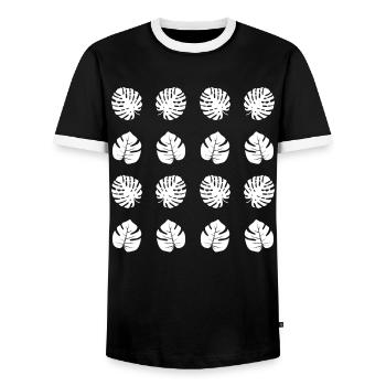 Monstera Pattern Green Urban Jungle - Men's Ringer Shirt - black/white - Front - AI Model Female 172 light (172cm) & AI Model Male 178 light (178cm)