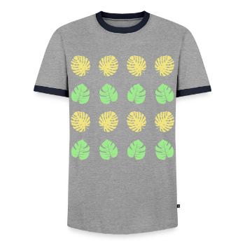 Monstera Muster Grüner Urban Jungle - Männer Kontrast-T-Shirt - Grau/Navy  - Vorne - AI Model Female 172 light (172cm) & AI Model Male 178 light (178cm)