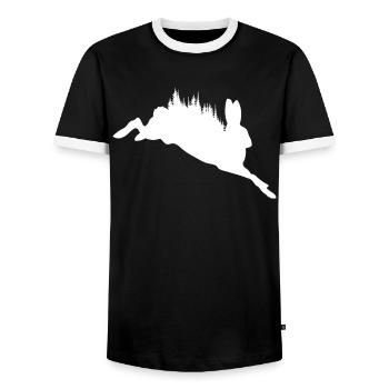 Rabbit Forest Spirit - Nature Harmony - Men's Ringer Shirt - black/white - Front - AI Model Female 172 light (172cm) & AI Model Male 178 light (178cm)