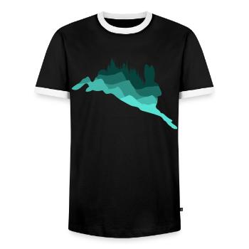 Rabbit Forest Spirit - Nature Harmony - Men's Ringer Shirt - black/white - Front - AI Model Female 172 light (172cm) & AI Model Male 178 light (178cm)