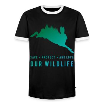 Protéger la nature - Lièvre dans la forêt - T-shirt contrasté Homme - noir/blanc - Devant - AI Model Female 172 light (172cm) & AI Model Male 178 light (178cm)