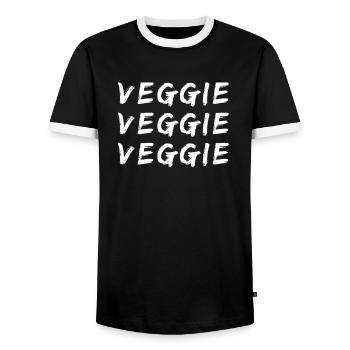 Veggie Dreifach - Grün Leben - Männer Kontrast-T-Shirt - Schwarz/Weiß - Vorne - AI Model Female 172 light (172cm) & AI Model Male 178 light (178cm)