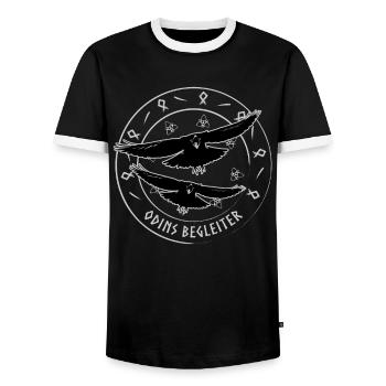 Odins Raben - Mythos & Begleiter - Männer Kontrast-T-Shirt - Schwarz/Weiß - Vorne - AI Model Female 172 light (172cm) & AI Model Male 178 light (178cm)