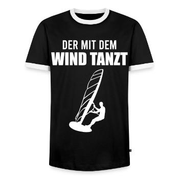 Wind dancer - surfer soul - Men's Ringer Shirt - black/white - Front - AI Model Female 172 light (172cm) & AI Model Male 178 light (178cm)