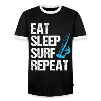 Surf rhythm - eat, sleep, surf - Men's Ringer Shirt - black/white - Front - AI Model Female 172 light (172cm) & AI Model Male 178 light (178cm)