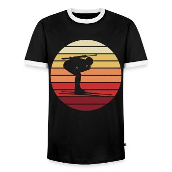 Biathlon Silhouette Rétro Coucher de soleil - T-shirt contrasté Homme - noir/blanc - Devant - AI Model Female 172 light (172cm) & AI Model Male 178 light (178cm)