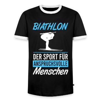 Biathlon – Challenge and Precision - Men's Ringer Shirt - black/white - Front - AI Model Female 172 light (172cm) & AI Model Male 178 light (178cm)