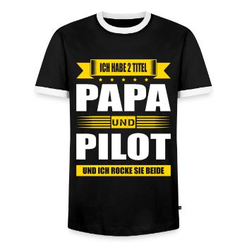 Zwei Titel Papa Und Pilot Flugzeugführer Kapitän - Männer Kontrast-T-Shirt - Schwarz/Weiß - Vorne - AI Model Female 172 light (172cm) & AI Model Male 178 light (178cm)
