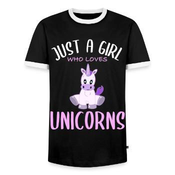 Girl Loves Unicorns - Sweet Magic World - Men's Ringer Shirt - black/white - Front - AI Model Female 172 light (172cm) & AI Model Male 178 light (178cm)