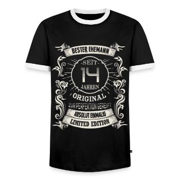 Seit 14 Jahren Hochzeitstag Elfenbeinhochzeit Ehe - Männer Kontrast-T-Shirt - Schwarz/Weiß - Vorne - AI Model Female 172 light (172cm) & AI Model Male 178 light (178cm)
