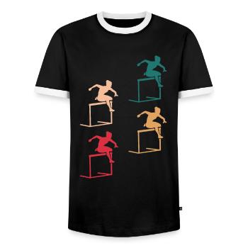 Colour play of the obstacle course - Men's Ringer Shirt - black/white - Front - AI Model Female 172 light (172cm) & AI Model Male 178 light (178cm)