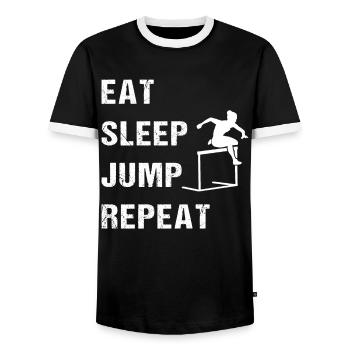 Eat Sleep Jump Repeat - Runner's Life - Men's Ringer Shirt - black/white - Front - AI Model Female 172 light (172cm) & AI Model Male 178 light (178cm)